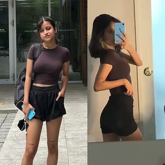 Sexy  slim girl showing her sweet boobs