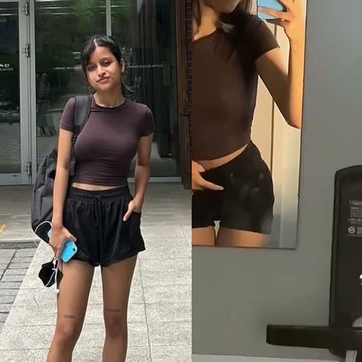 Sexy  slim girl showing her sweet boobs