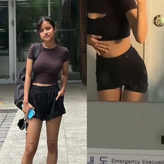 Sexy  slim girl showing her sweet boobs