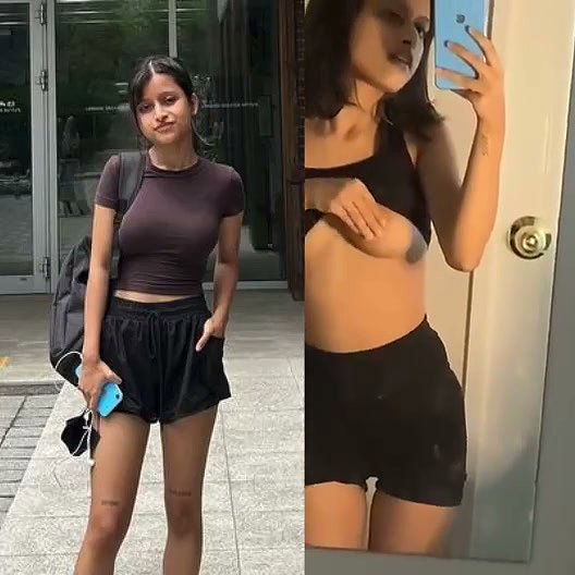 Sexy  slim girl showing her sweet boobs
