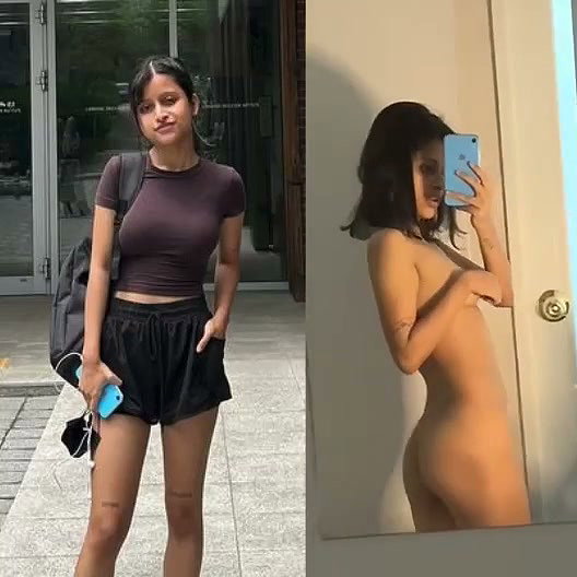 Sexy  slim girl showing her sweet boobs