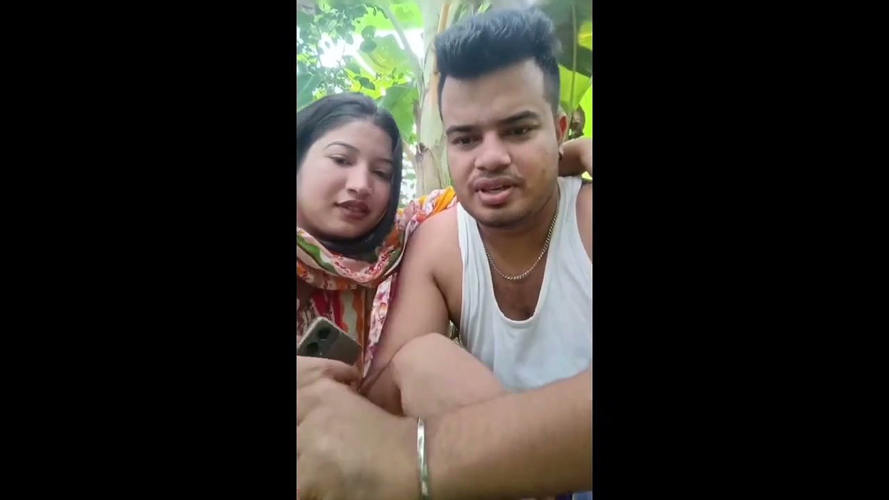 Sexy couple enjoying outdoor and show boobs