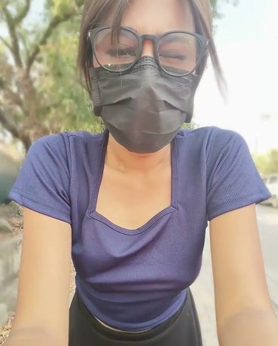 Sexy sweet girl show her sweet boobs beside the road