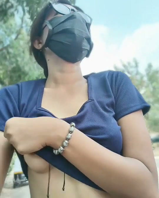 Sexy sweet girl show her sweet boobs beside the road