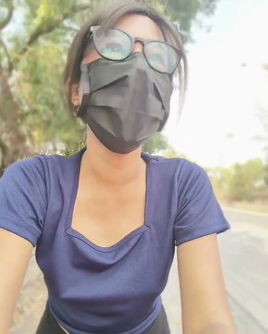 Sexy sweet girl show her sweet boobs beside the road
