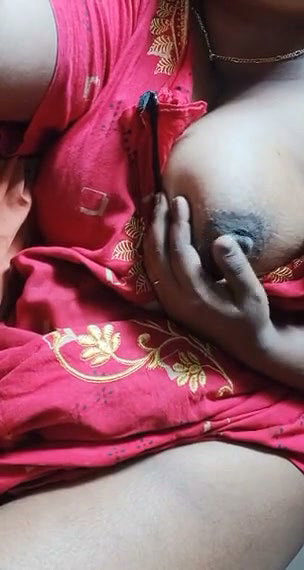 Aunty pressing her boobs show her pink pussy