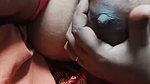 Aunty pressing her boobs show her pink pussy