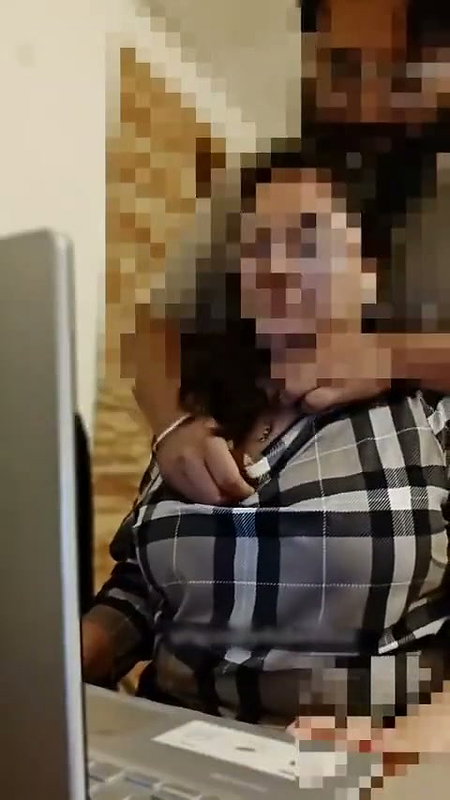 Boyfriend press his gf boobs