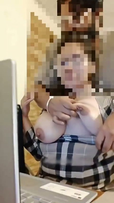 Boyfriend press his gf boobs