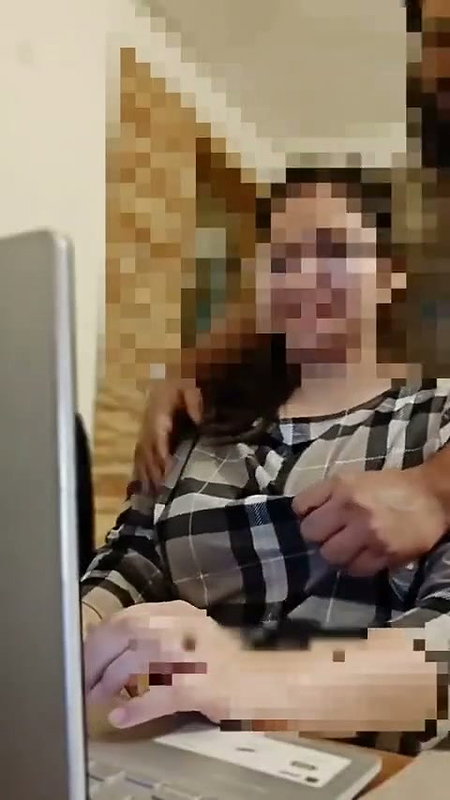Boyfriend press his gf boobs
