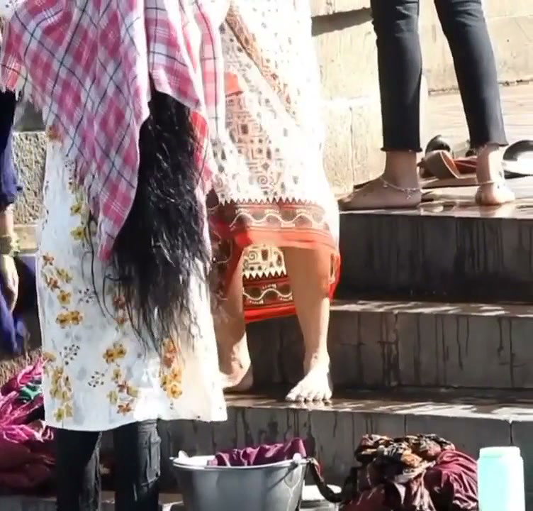 Desi Mom  Daughter After Bath Outdoor Changing Dress