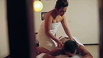 Sexy lady giving massage  rid his cock