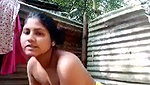 Village beautiful girl bathing outdoor  showing