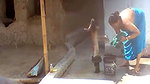 Village lady washing clothes  show her huge boobs