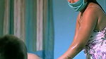 Sexy model giving massage to customer
