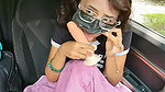 Sexy girl using dilo inside the car