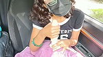 Sexy girl using dilo inside the car
