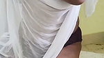 Sexy lady showing her huge boobs in transparent white saree