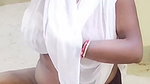 Sexy lady showing her huge boobs in transparent white saree