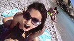 Sexy girl fucking hard friend at beach