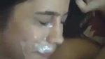 Sexy girl show  cum on her face