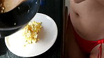 topless model cooking