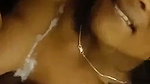 Boyfriend rubing her dick on gf boob  cum on it