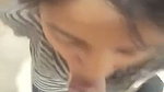 Sexy girlfriend giving Blowjob on condom cover dick