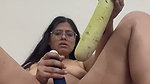 Indian nude lady masturbates with a vibrator and a veggie