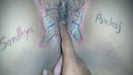 Husband drawing butterfly of his wife pussy