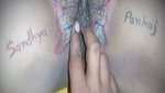 Husband drawing butterfly of his wife pussy