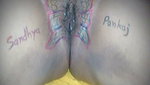 Husband drawing butterfly of his wife pussy