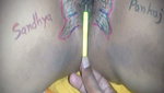 Husband drawing butterfly of his wife pussy