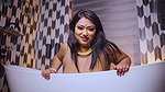 Hot Bengali model show her boobs in transparent white saree