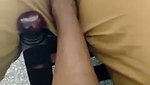Boyfriend put his leg on gf pussy