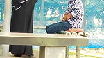 Hijabi girl enjoys outdoor sex riding on her love