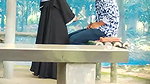 Hijabi girl enjoys outdoor sex riding on her love