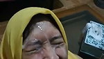 Hijabi slut takes clients cum on her face