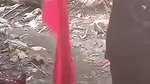 Hot girl bathing outdoor  show her boob