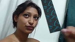 Boyfriend cum on her gf face on live