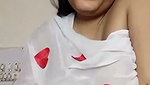 Aunty showing her boobs in transparent white saree