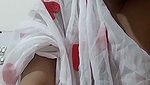 Aunty showing her boobs in transparent white saree