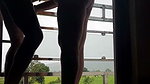 Indian wife in balcony in nude gives handjob