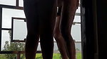 Indian wife in balcony in nude gives handjob