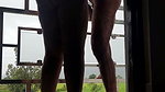 Indian wife in balcony in nude gives handjob