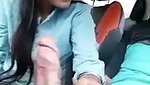 Beautiful hot girlfriend giving Blowjob inside car