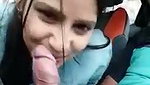 Beautiful hot girlfriend giving Blowjob inside car
