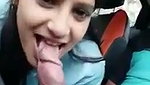 Beautiful hot girlfriend giving Blowjob inside car