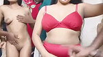 Two sexy hot girl handling three boys