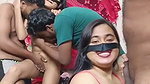 Two sexy hot girl handling three boys